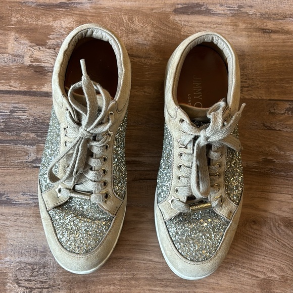 Jimmy Choo sneakers tan sparkle glitter women’s size 36 - Picture 5 of 6
